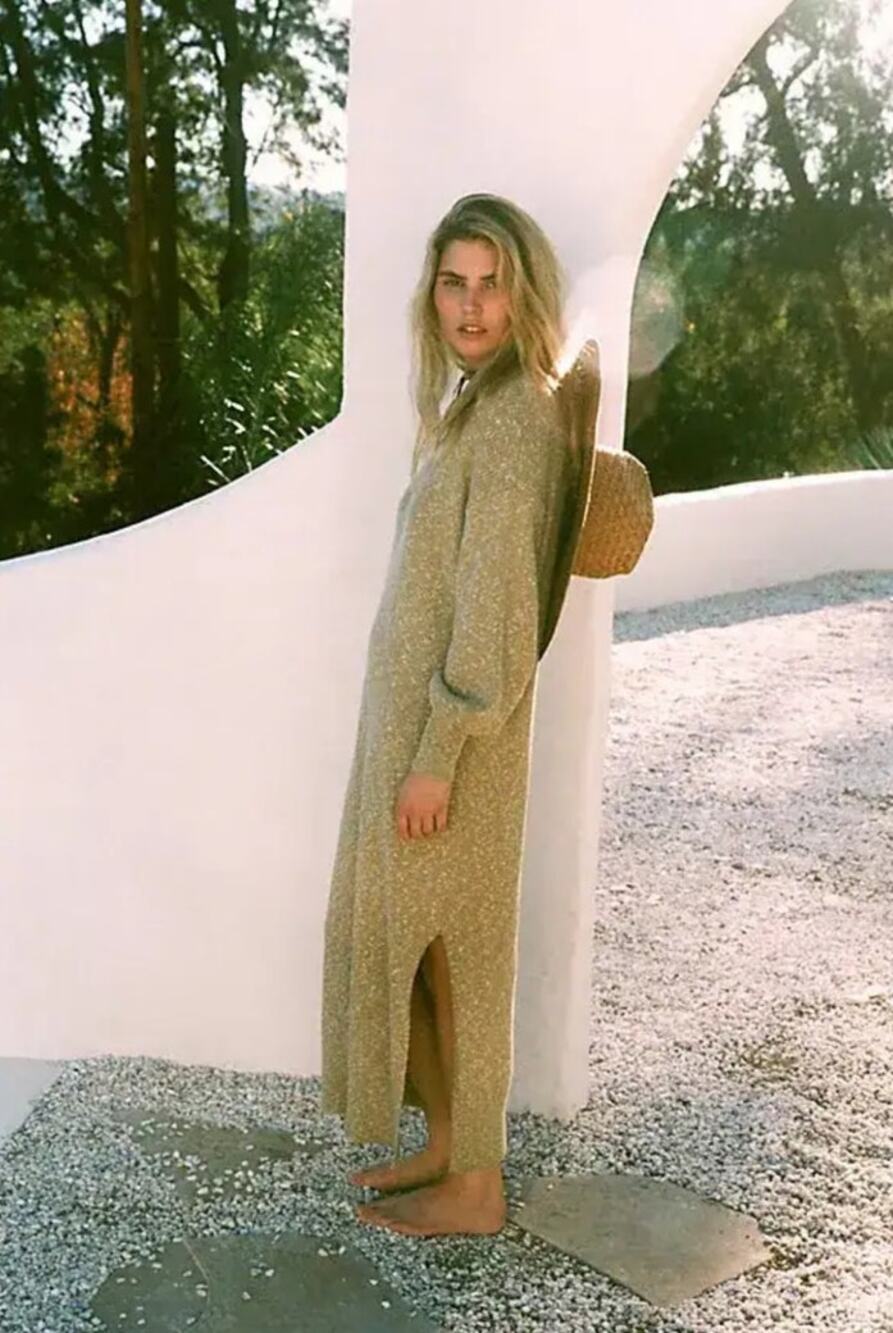 Free People Hatteras Sweater Midi Dress Sulfur Size M Oversized Cotton
